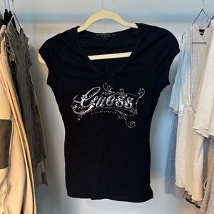 Vintage Guess Women's Black Embellished Tee